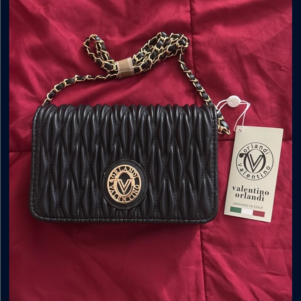 Valentino Orlandi Black Crossbody Bag with Quilted Design